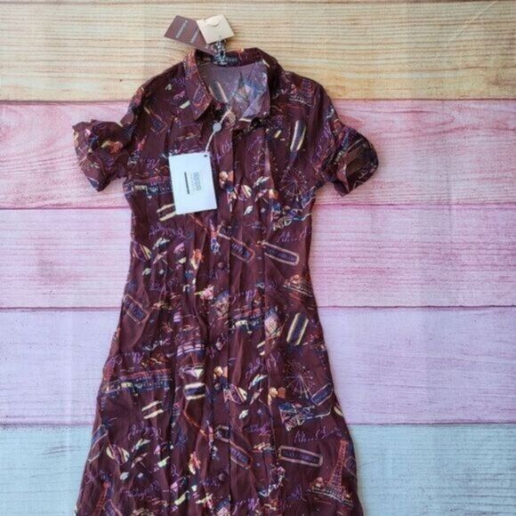 NWT Alexa Chung Burgundy Bon Voyage Habotai‎ Silky Maxi Shirt Dress Size 6US - Picture 5 of 9